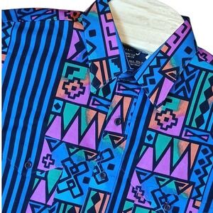 VTG‎ Wrangler Western Shirt Aztec Print Colorful Button Up Long Sleeve Mens 16.5